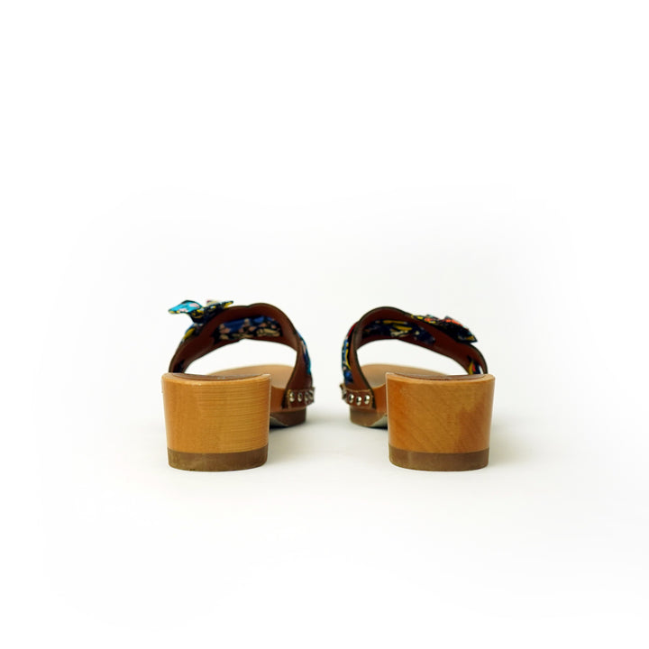 Roberta Gandolfi Lola Chain sandali in legno e pelle di vitello con fiocco stampa african Outlet