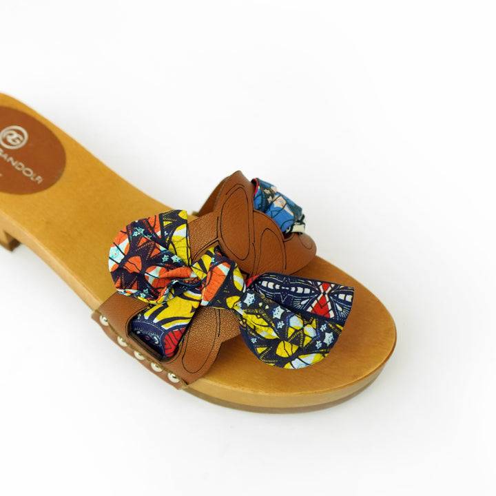Roberta Gandolfi Lola Chain sandali in legno e pelle di vitello con fiocco stampa african Outlet