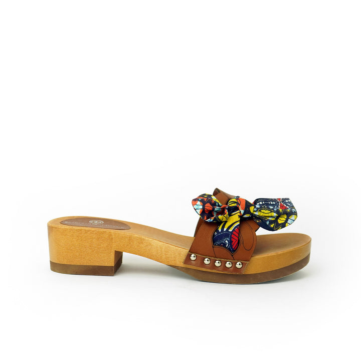 Roberta Gandolfi Lola Chain sandali in legno e pelle di vitello con fiocco stampa african Outlet