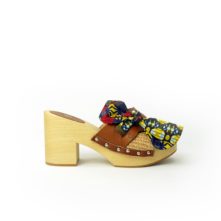 Roberta Gandolfi Diva Chain sandali in legno incrociato con platform in rafia e fiocco stamap african Hotsell