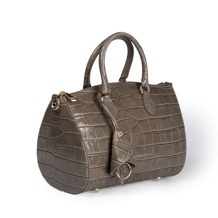 Roberta Gandolfi Nicole Cocco bowling in pelle lucida stampa cocco con tracolla staccabile e regolabile Promozione Limitata
