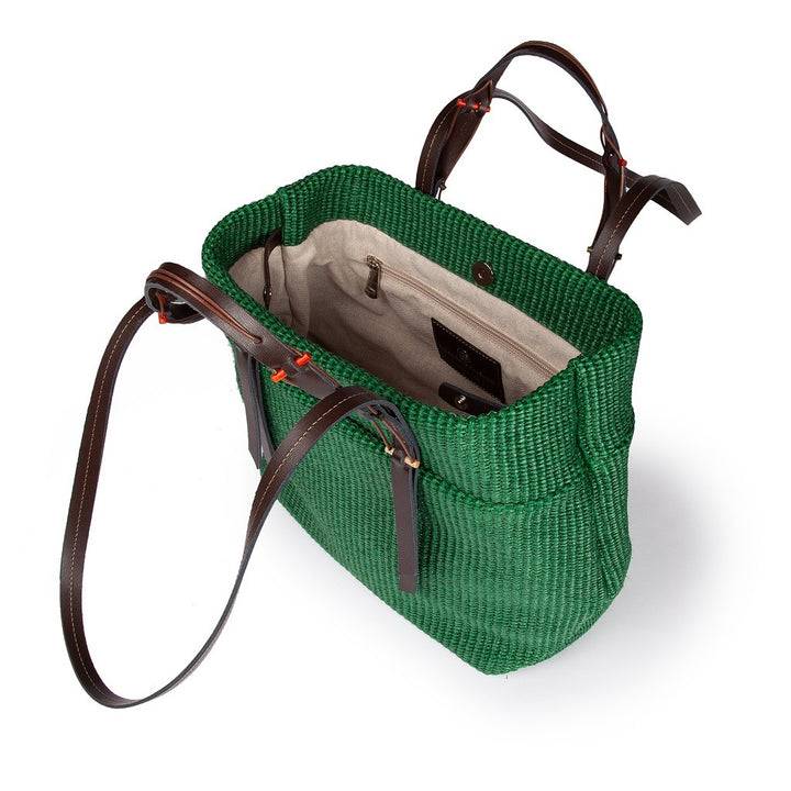 Roberta Gandolfi Fernanda Tote in rafia con finiture in pelle di vitello a doppia portabilità mano o shopping Spedizione Gratuita
