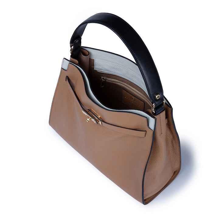 Roberta Gandolfi Frida Satchel in pelle martellata con tracolla logata in tessuto regolabile Prezzo Ridotto