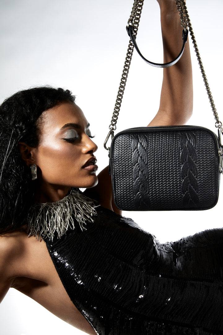 Roberta Gandolfi Camera Treccia borsa a spalla e crossbody in pelle stampata con tracolla catena Vendita Calda