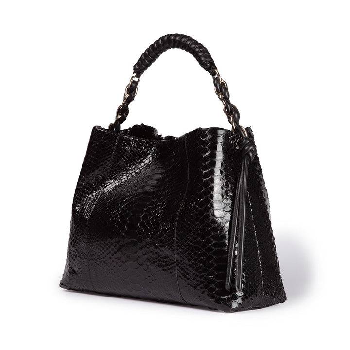 Roberta Gandolfi Amina Pitone large borsa a mano in pitone e finiture in pelle di vitello con manico tubolare fasciato e tracolla staccabile Acquista Ora