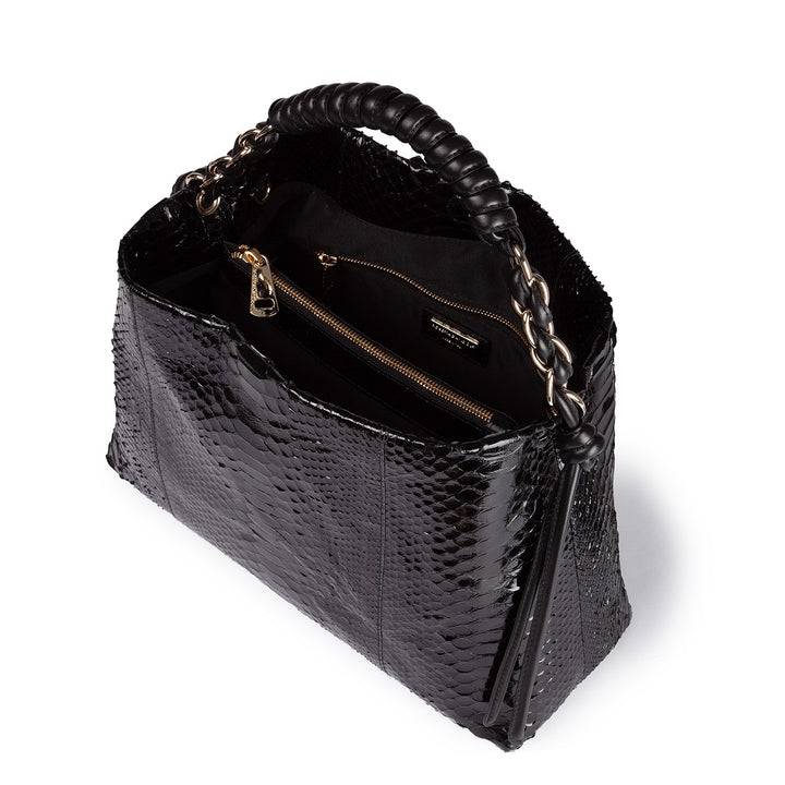 Roberta Gandolfi Amina Pitone large borsa a mano in pitone e finiture in pelle di vitello con manico tubolare fasciato e tracolla staccabile Acquista Ora
