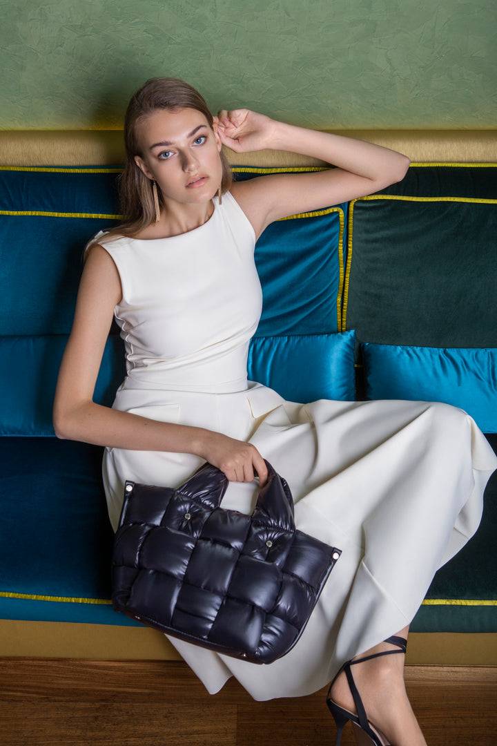Roberta Gandolfi Greta small borsa in tessuto antigoccia intrecciata a mano con finiture in pelle Sconti VIP