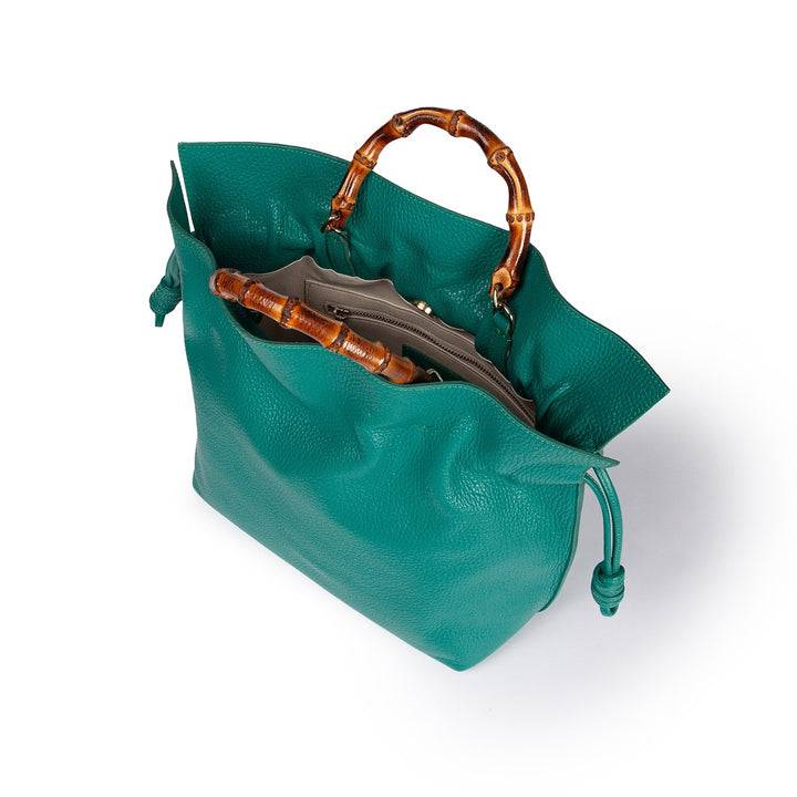 Roberta Gandolfi Silvana medium borsa a mano in pelle martellata con manico in vero legno di bambù e tracolla staccabile Black Friday Prezzi