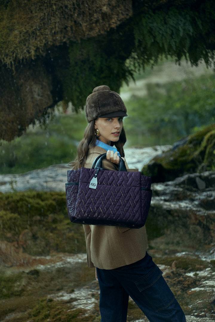 Roberta Gandolfi Noemi Large borsa a mano in tessuto antigoccia con finiture in pelle e tracolla staccabile Qualità Garantita