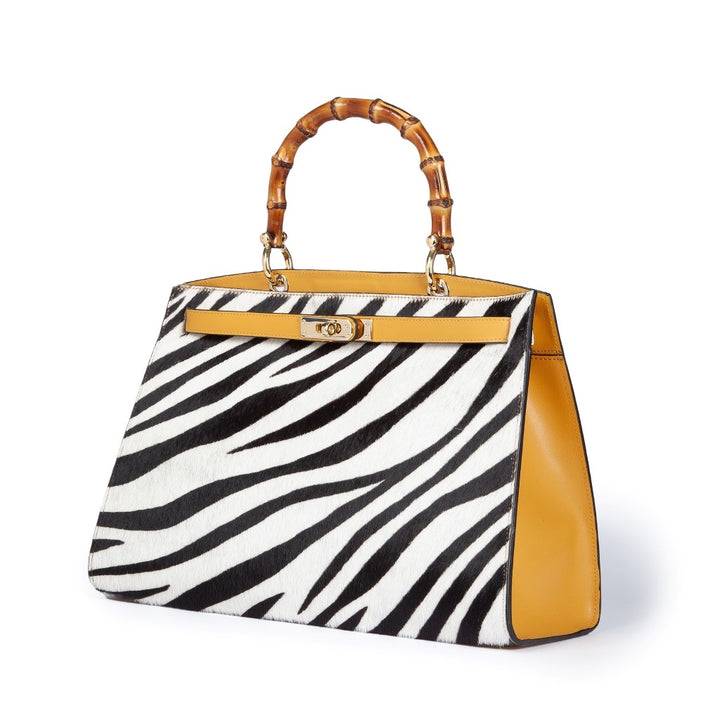 Roberta Gandolfi Lola Pony Large borsa in pelle stampa animalier con manico in vero legno di bambù e tracolla staccabile I Più Venduti