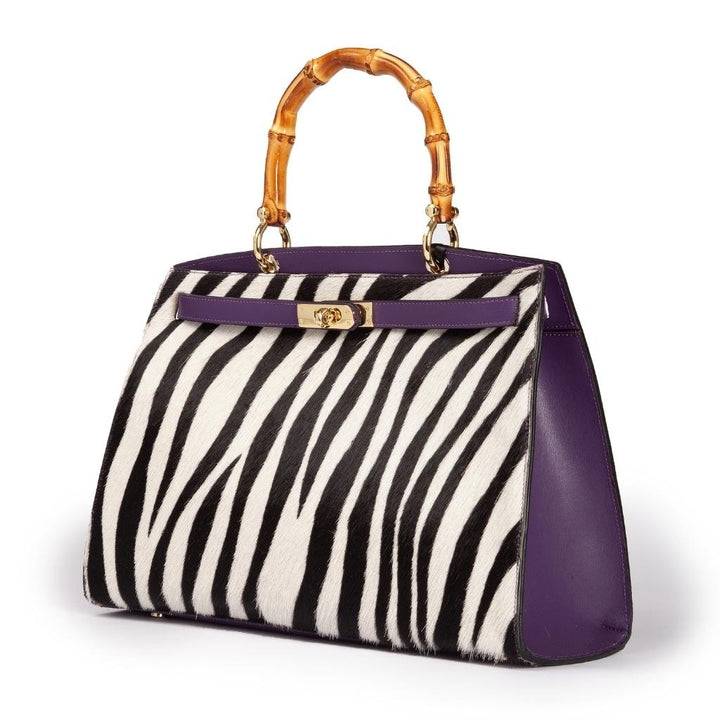 Roberta Gandolfi Lola Pony Large borsa in pelle stampa animalier con manico in vero legno di bambù e tracolla staccabile Vendite Flash
