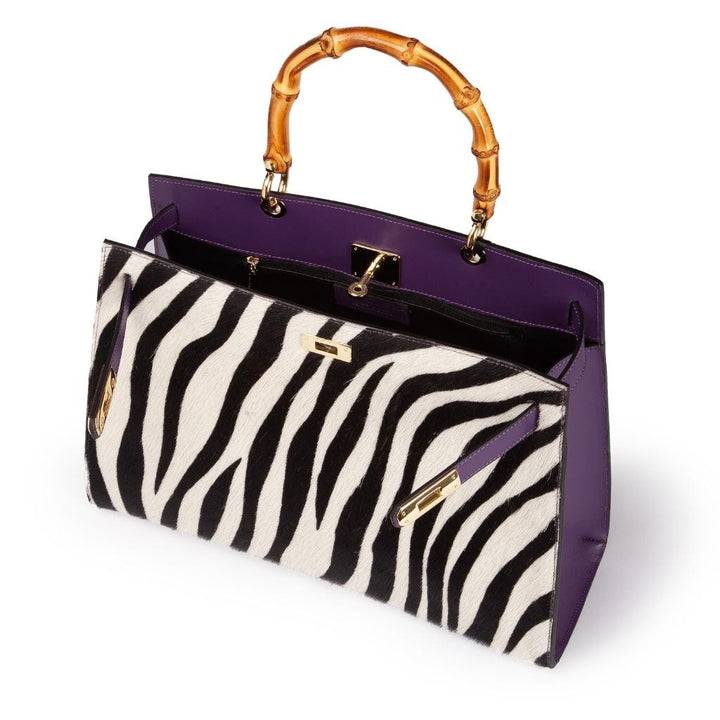 Roberta Gandolfi Lola Pony Large borsa in pelle stampa animalier con manico in vero legno di bambù e tracolla staccabile Vendite Flash