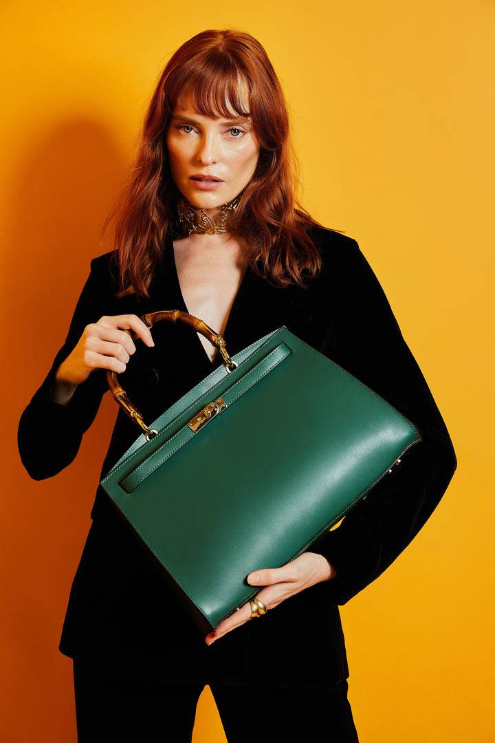 Roberta Gandolfi Lola Pony Large borsa in pelle stampa animalier con manico in vero legno di bambù e tracolla staccabile Vendite Flash