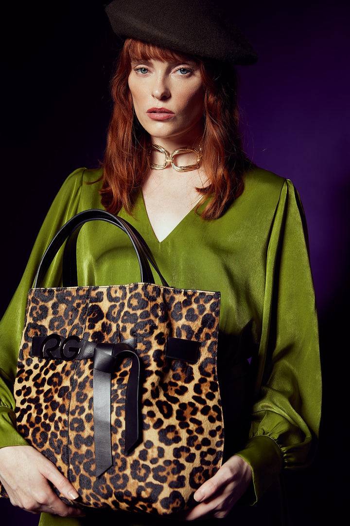 Roberta Gandolfi Dafne pony Large borsa a mano in pelle stampa animalier con tracolla staccabile Sconto di tempo limitato