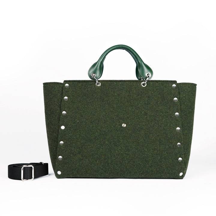 Roberta Gandolfi Rachele Large handbag borsa a mano in tessuto di lana riciclata e finitura in pelle con tasca staccabile Grande vendita