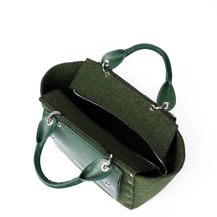 Roberta Gandolfi Rachele Large handbag borsa a mano in tessuto di lana riciclata e finitura in pelle con tasca staccabile Grande vendita