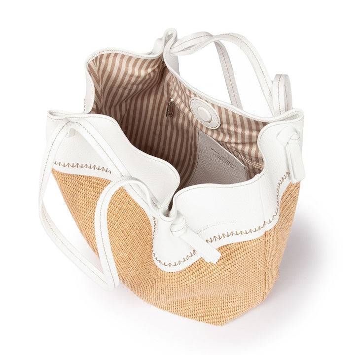 Roberta Gandolfi Ambra large borsa a mano o shopping in rafia e pelle martellata Cyber Monday