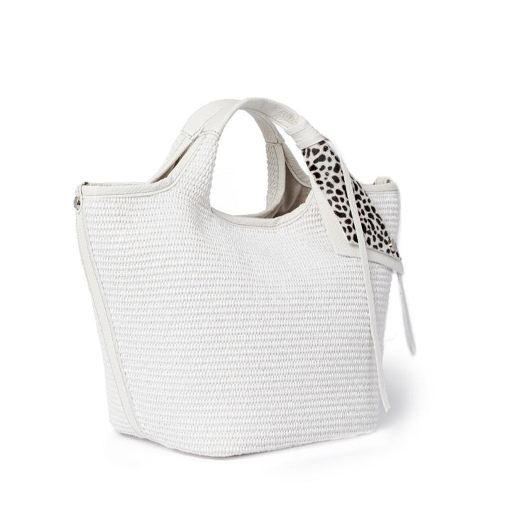 Roberta Gandolfi Beatrice Handbag in raffia con finiture in pelle con dettaglio animalier e tracolla staccabile Offerta Anniversario
