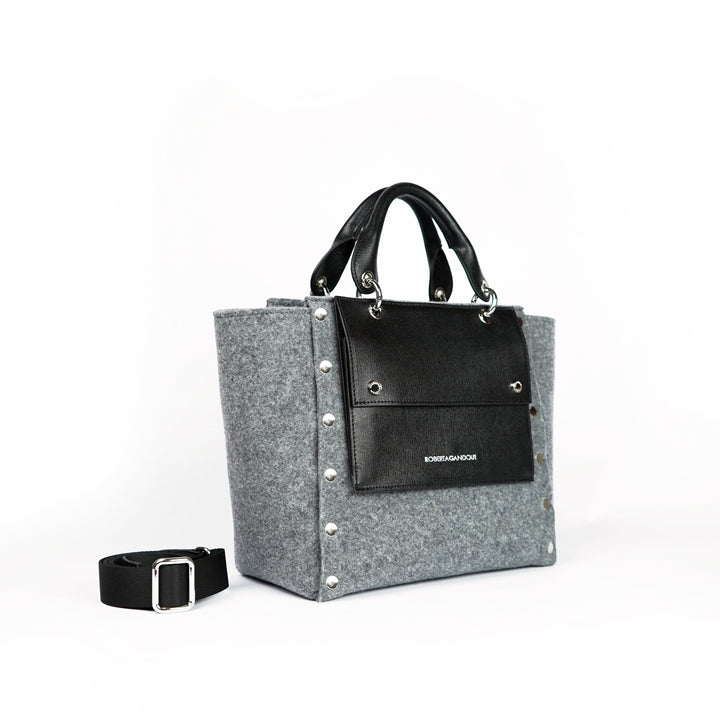 Roberta Gandolfi Rachele handbag borsa a mano in tessuto di lana riciclata e finitura in pelle con tasca staccabile Offerta migliore