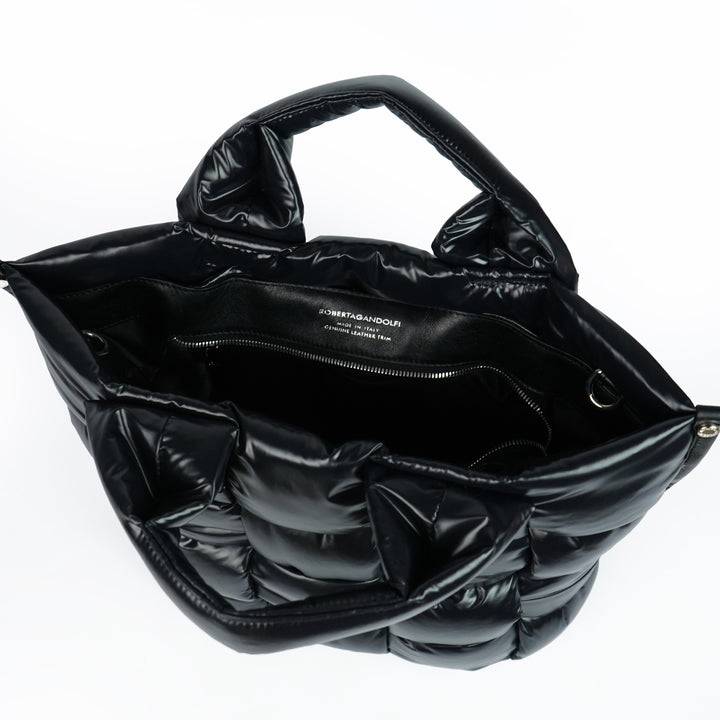 Roberta Gandolfi Greta large borsa in tessuto antigoccia imbottita ed intrecciata a mano con finiture in pelle Latest fashion
