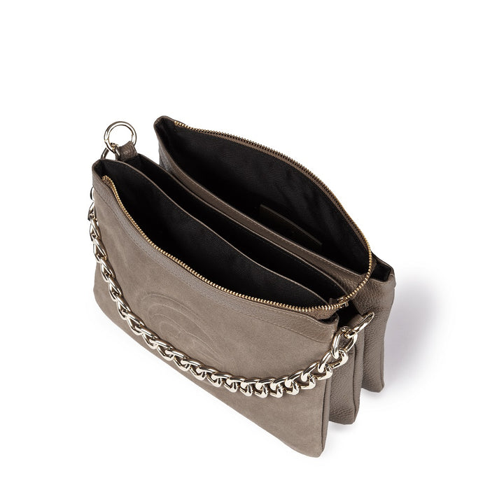 Roberta Gandolfi Alice small borsa in camoscio e pelle martellata con tracolla regolabile e staccabile Nuovi prodotti