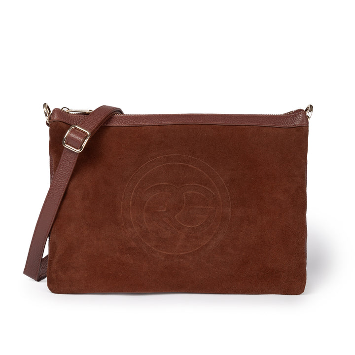 Roberta Gandolfi Alice large borsa in camoscio e pelle martellata con tracolla regolabile e staccabile Comprane uno, ottenene uno gratis