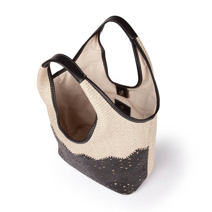 Roberta Gandolfi Giulia Hobo in rafia e pelle il pannello tagliato al laser è interamente cucito a mano Fino al 50% di sconto