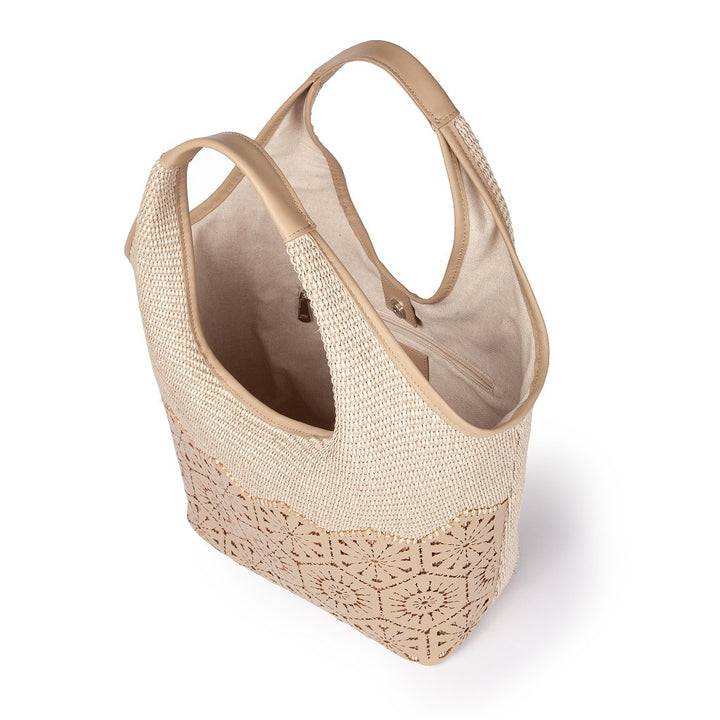 Roberta Gandolfi Giulia Hobo in rafia e pelle il pannello tagliato al laser è interamente cucito a mano Fino al 65% di sconto