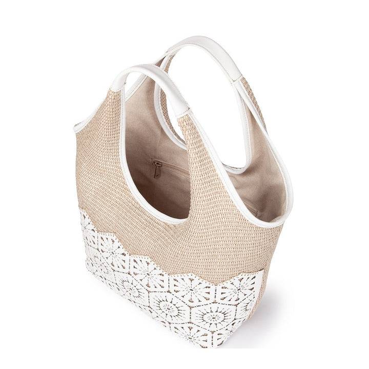 Roberta Gandolfi Giulia Hobo in rafia e pelle il pannello tagliato al laser è interamente cucito a mano Only for today