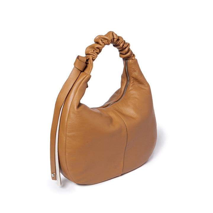 Roberta Gandolfi Azzurro Hobo large in morbida pelle nappa con manico arricciato regolabile Consegna Veloce
