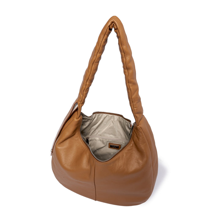 Roberta Gandolfi Azzurro Hobo large in morbida pelle nappa con manico arricciato regolabile Consegna Veloce