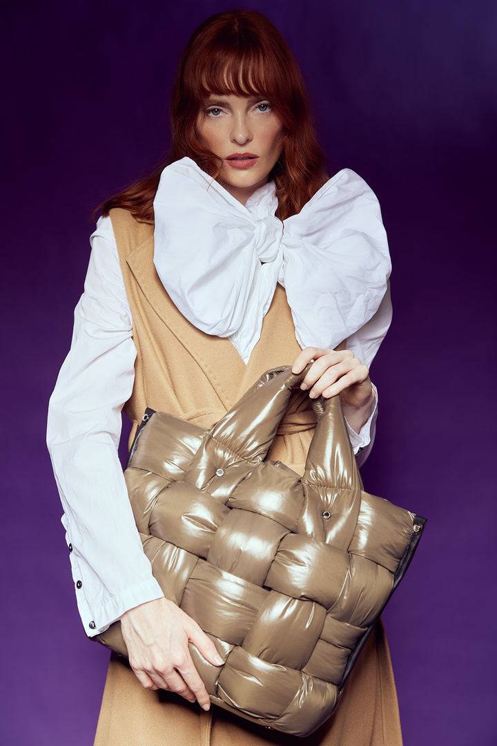 Roberta Gandolfi Greta large borsa in tessuto antigoccia imbottita ed intrecciata a mano con finiture in pelle Vendite Flash