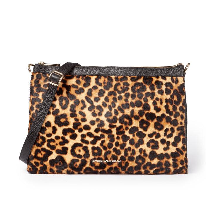 Roberta Gandolfi Alice Pony large borsa in cavallino e pelle martellata con tracolla regolabile e staccabile Vendita