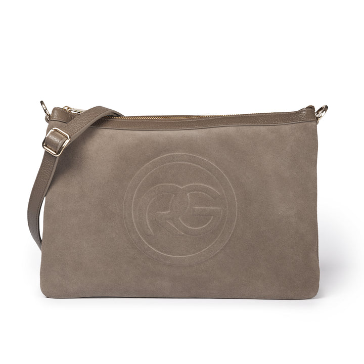 Roberta Gandolfi Alice large borsa in camoscio e pelle martellata con tracolla regolabile e staccabile Promozione