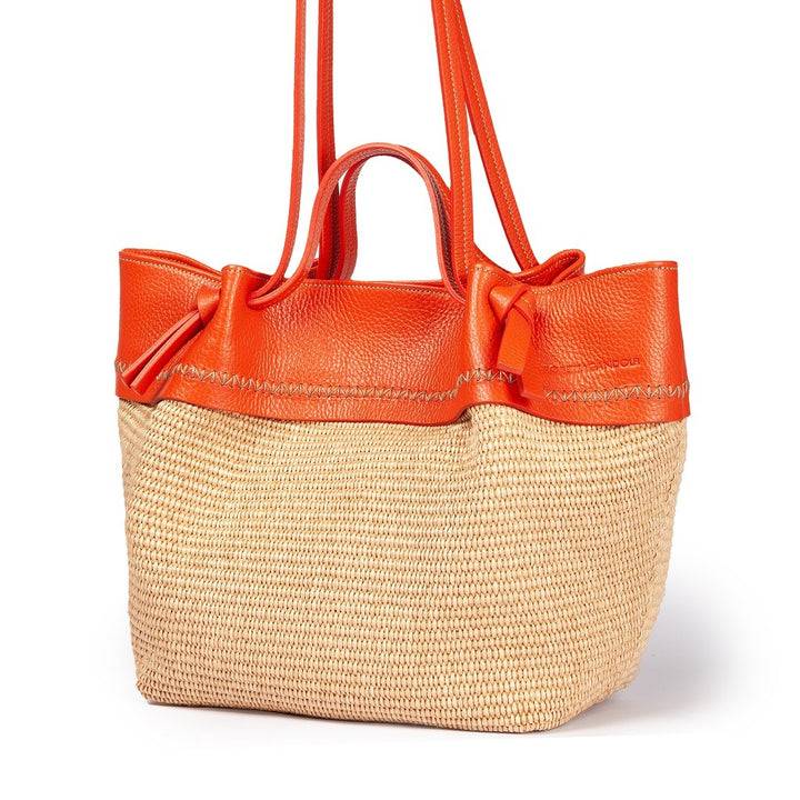 Roberta Gandolfi Ambra large borsa a mano o shopping in rafia e pelle martellata Hotsell