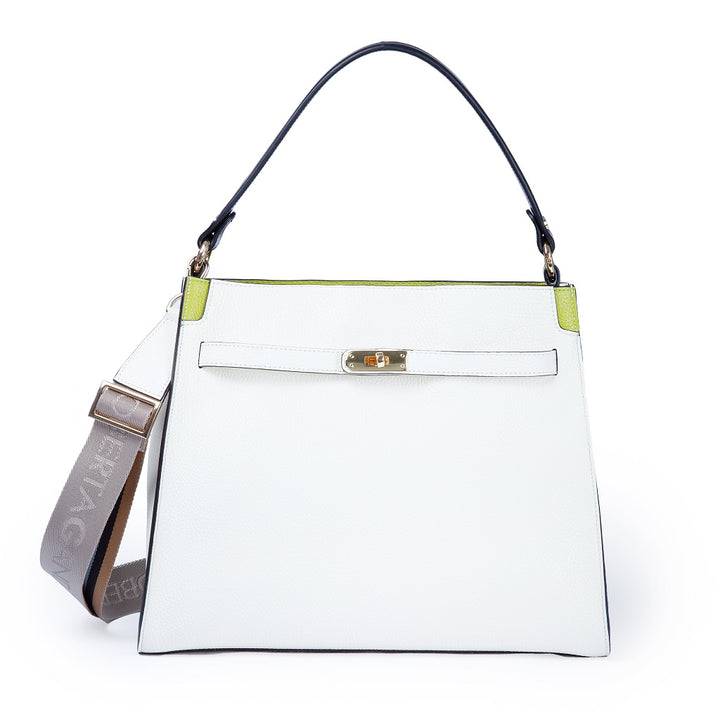 Roberta Gandolfi Frida Satchel in pelle martellata con tracolla logata in tessuto regolabile Officina