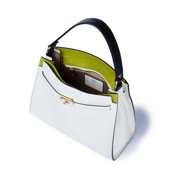 Roberta Gandolfi Frida Satchel in pelle martellata con tracolla logata in tessuto regolabile Officina