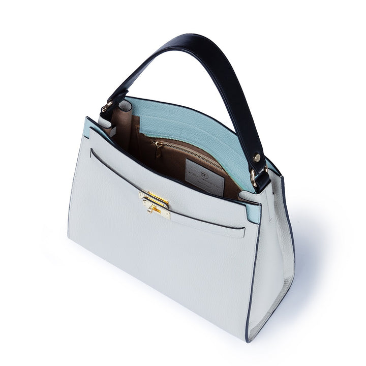 Roberta Gandolfi Frida Satchel in pelle martellata con tracolla logata in tessuto regolabile Limitato a 3 giorni