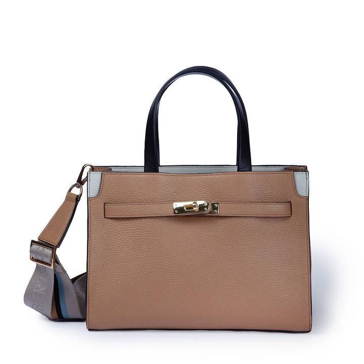 Roberta Gandolfi Frida Handbag in pelle martellata con tracolla logata in tessuto regolabile Esporta salva
