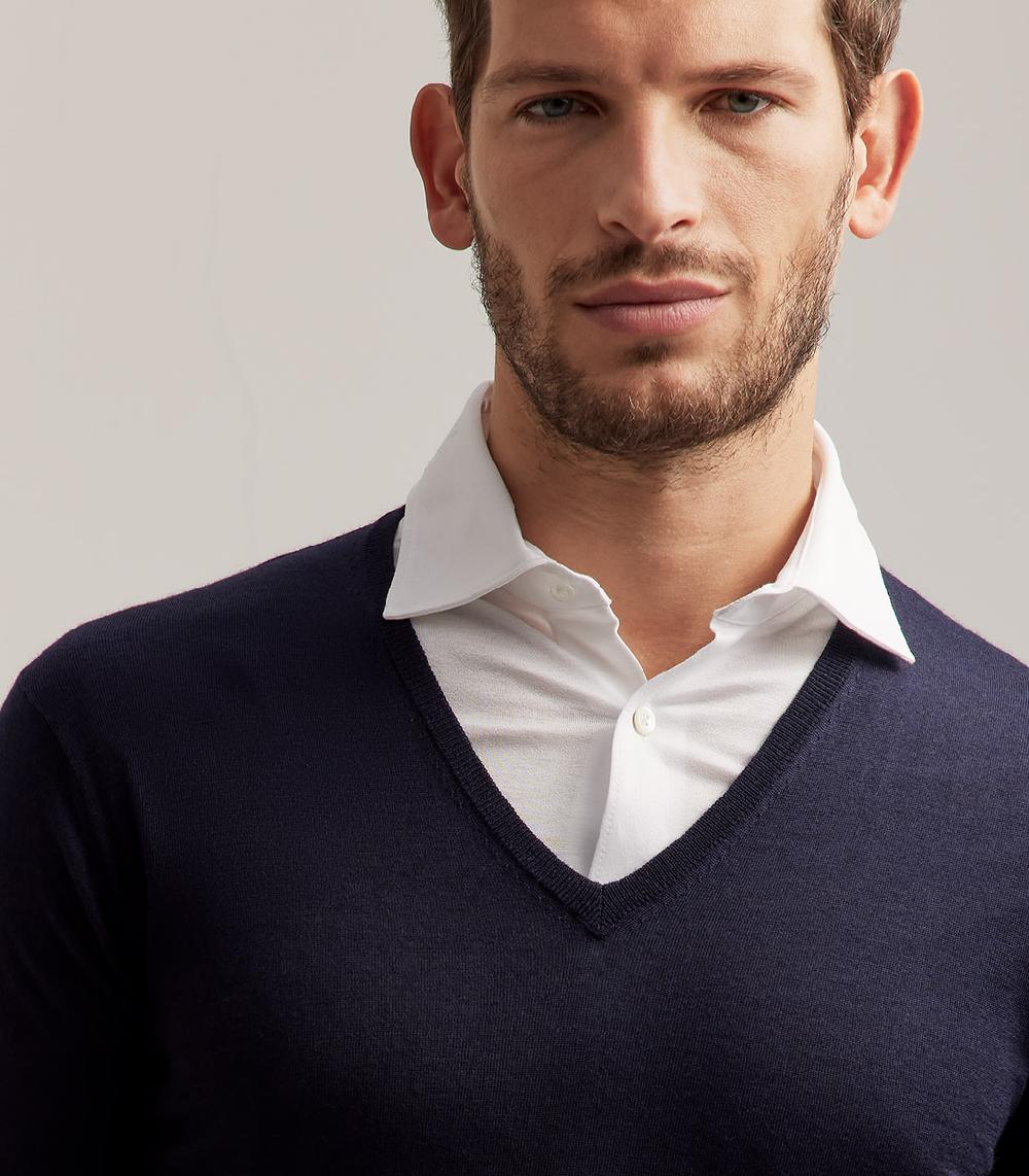 S.Moritz COLLO V LANA SETA CASHMERE - BLU NAVY Economico