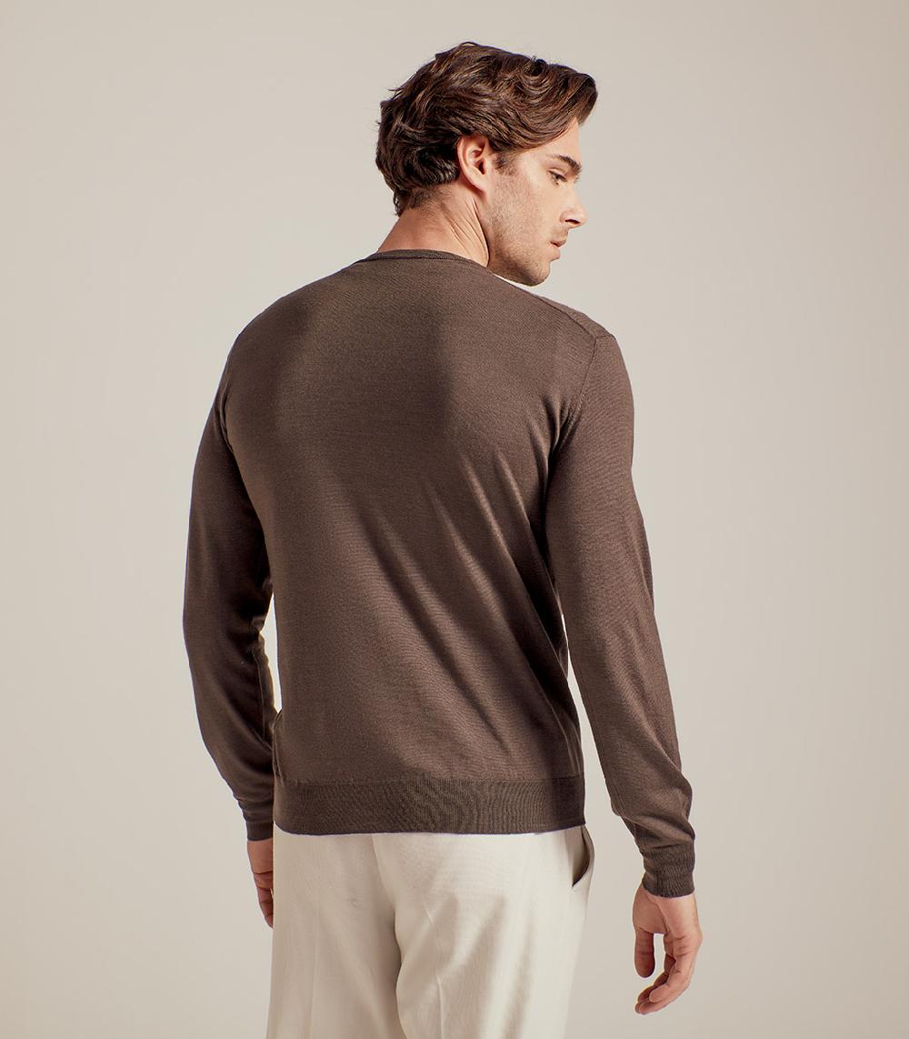 S.Moritz COLLO V LANA SETA CASHMERE - CACAO In Vendita