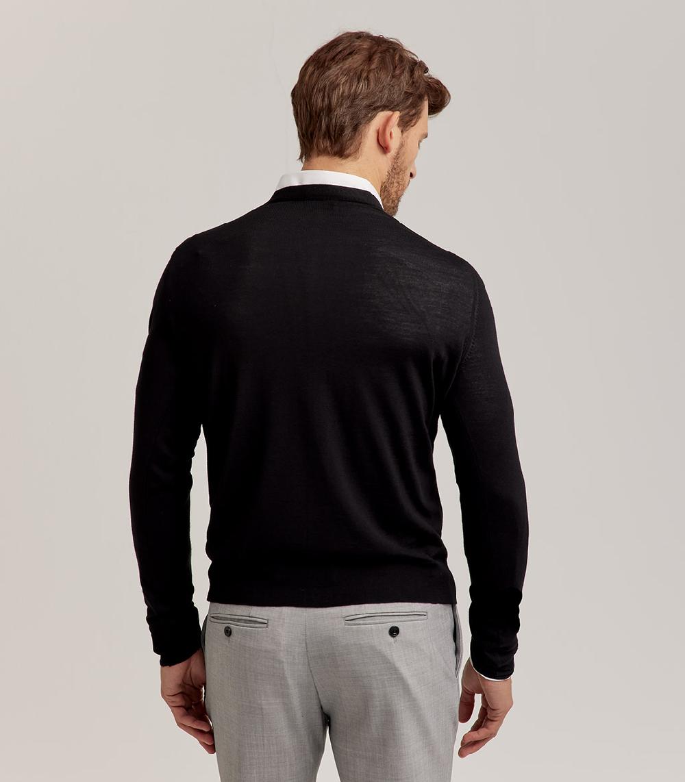 S.Moritz CARDIGAN BOTTONI ROYAL MERINO - NERO In Linea