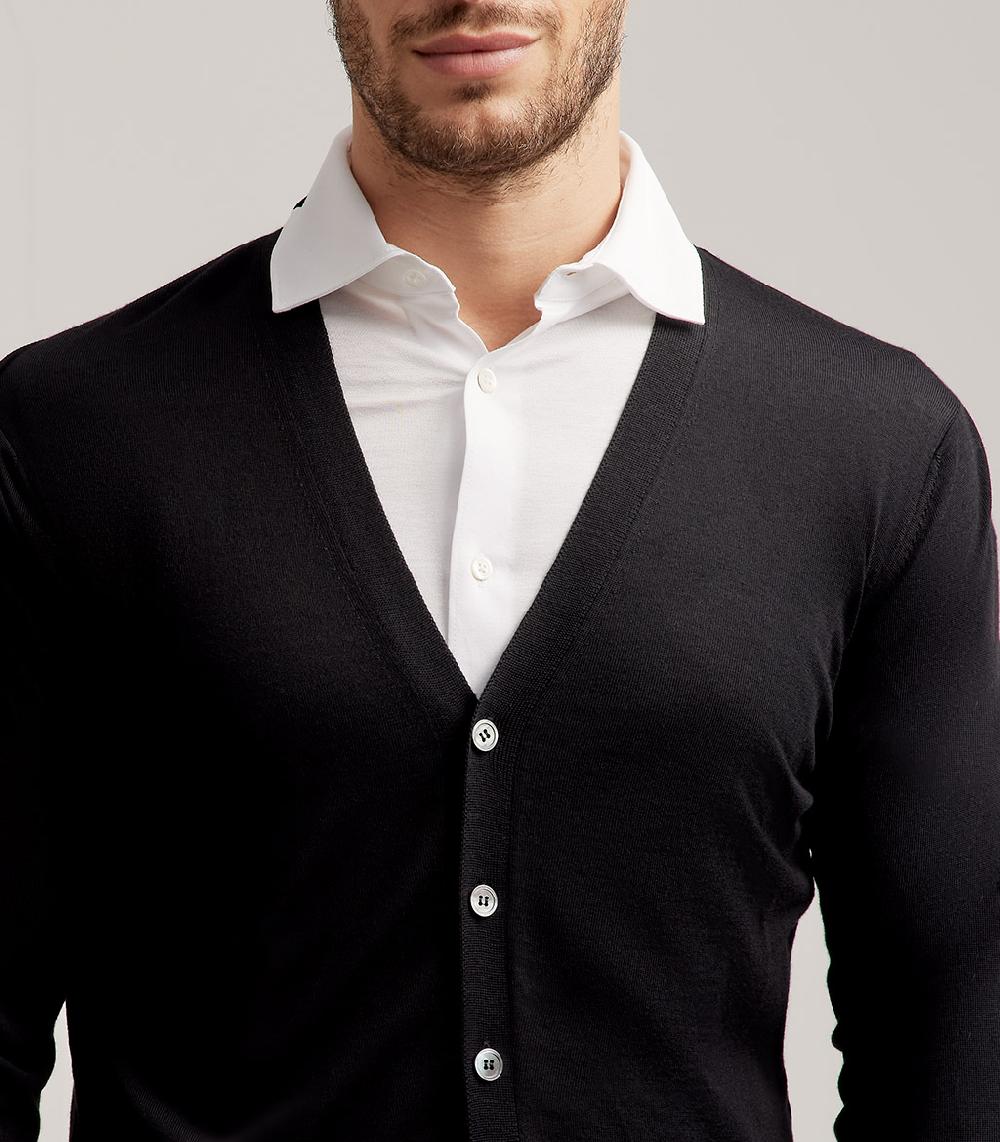 S.Moritz CARDIGAN BOTTONI ROYAL MERINO - NERO In Linea
