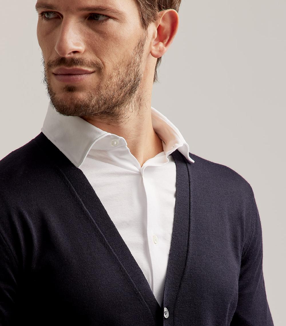 S.Moritz CARDIGAN BOTTONI ROYAL MERINO - BLU NAVY Nuovo
