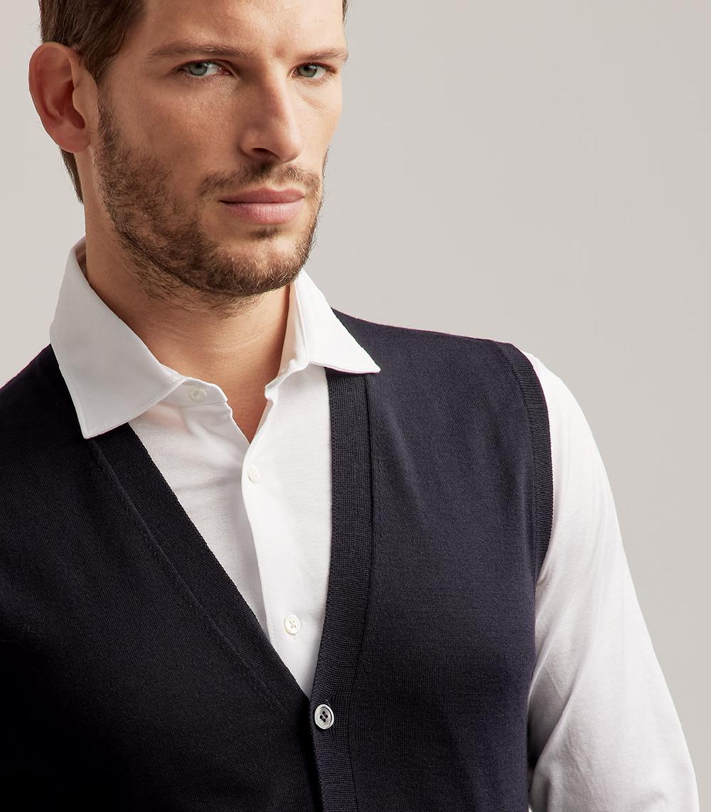 S.Moritz GILET BOTTONI ROYAL MERINO - BLU NAVY Qualità