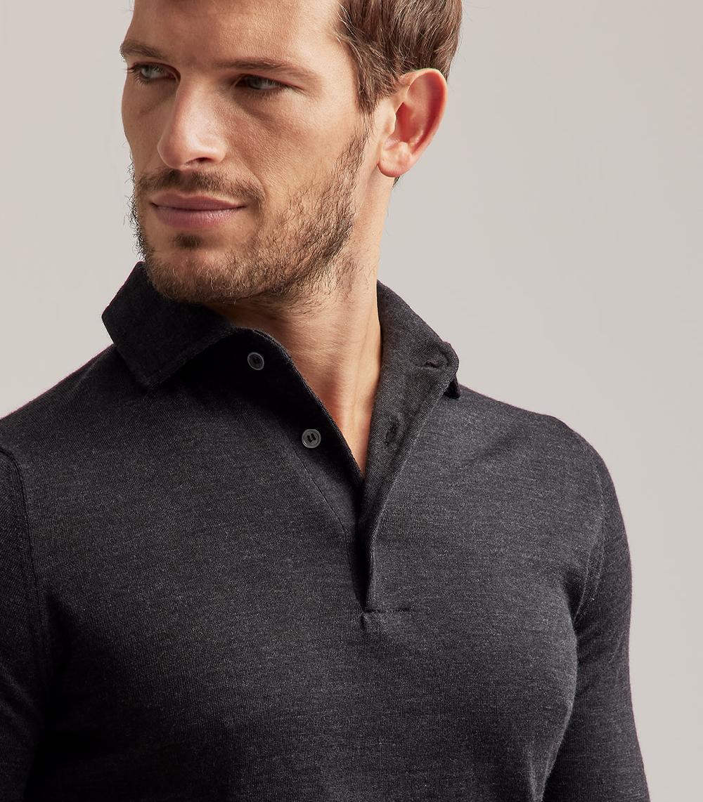 S.Moritz POLO COLLO CAMICIA ROYAL MERINO - GRIGIO ANTRACITE Qualità Garantita
