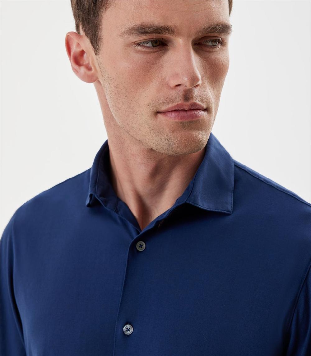S.Moritz Camicia blu da uomo in cotone crepe | S.Moritz Sito Ufficiale Presa