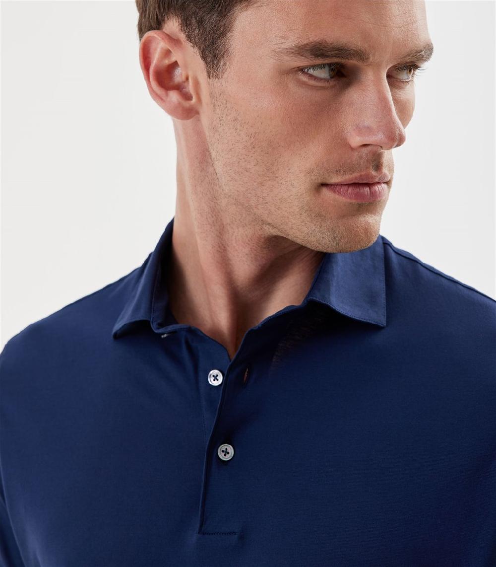 S.Moritz Polo indaco da uomo in cotone crepe | S.Moritz Sito Ufficiale Consegna Veloce