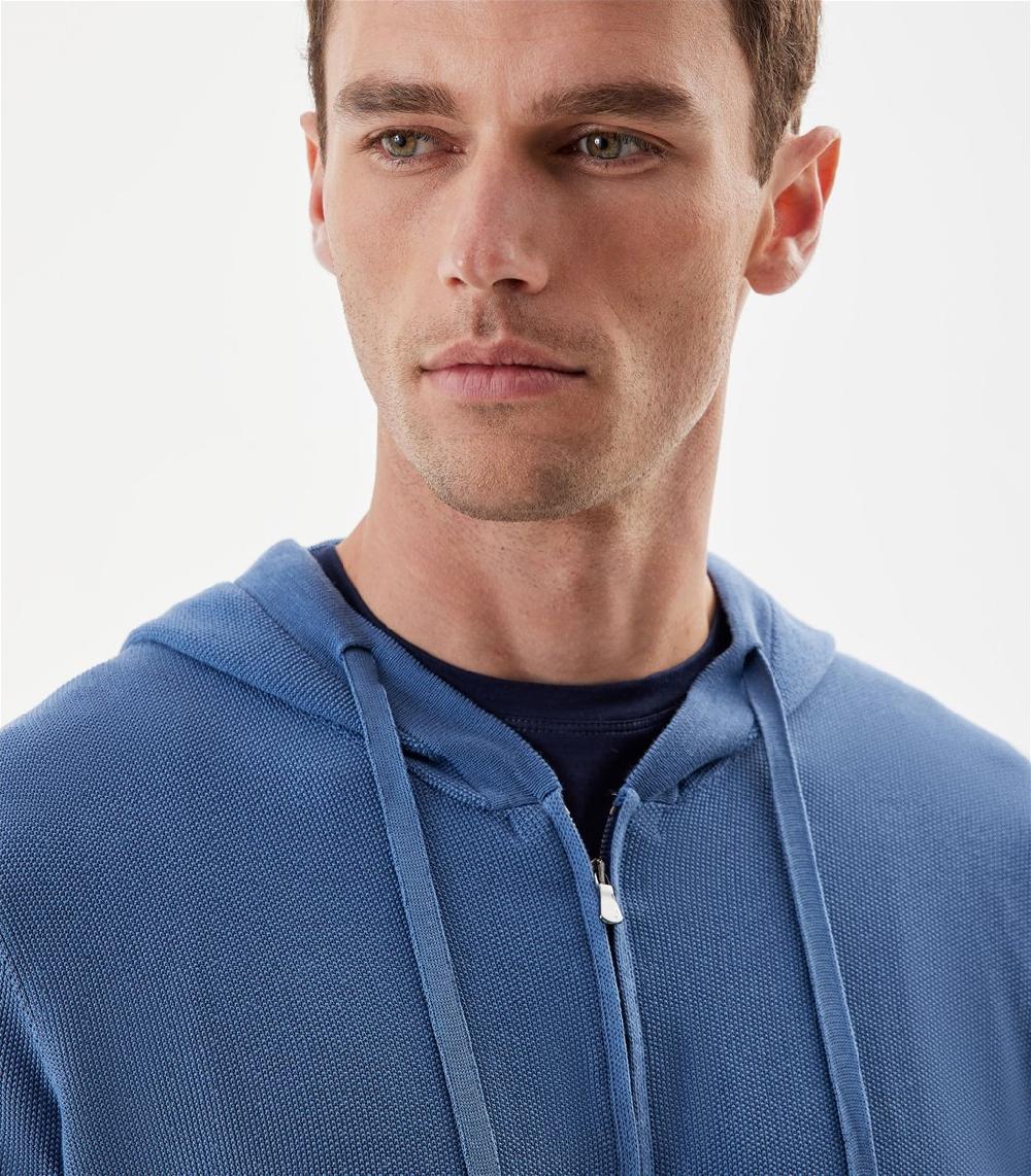 S.Moritz Felpa con cappuccio da uomo con zip blu | S.Moritz Sito Ufficiale Prezzo Ridotto