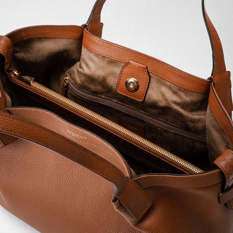 Serapian Tote bag secret piccola in pelle rugiada cuoio Outlet